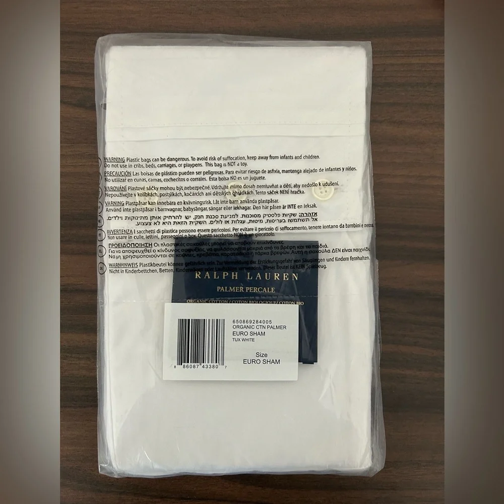 Ralph Lauren Organic Cotton Palmer Percale Euro Pillow Sham Tuxedo White
